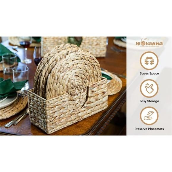 Woven Placemats - Set of 6 Adorable Thick Rustic Round Kitchen Placemats, 13.5" - Picture 3 of 6